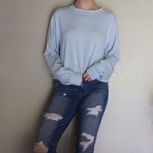 BRANDY MELVILLE Long-Sleeve Light Blue Crop Shirt